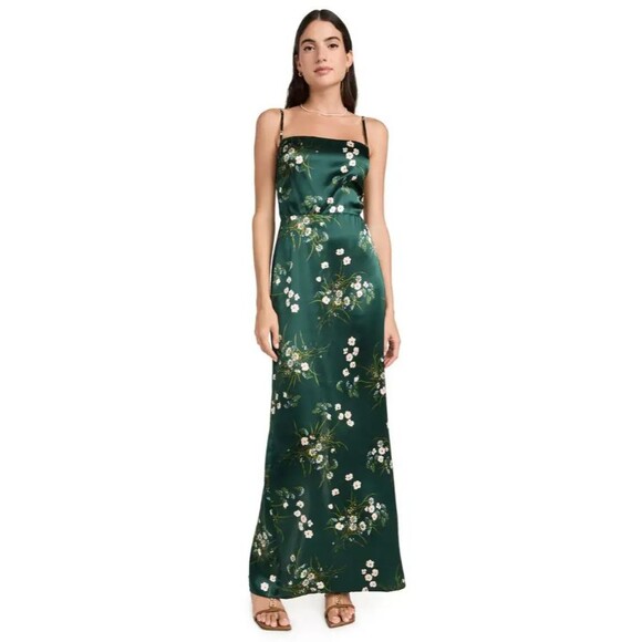 Reformation Dresses & Skirts - Reformation Frankie Dress Buena Green Floral Silk Slip Maxi Dress Size 2